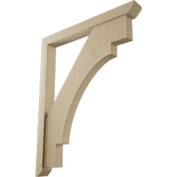 Ekena Millwork - BKTUR0352X32X40MRC06RCPR - Timberthane Faux Wood Merced Style Bracket w/ Offset Brace, Slat Ends, 3 1/2"W x 32"D x 40"H, Primed Tan