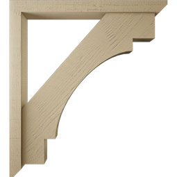 Ekena Millwork - BKTUR0352X34X38MRC06RCPR - Timberthane Faux Wood Merced Style Bracket w/ Offset Brace, Slat Ends, 3 1/2"W x 34"D x 38"H, Primed Tan
