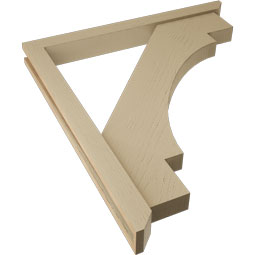 Ekena Millwork - BKTUR0352X34X38MRC06RCPR - Timberthane Faux Wood Merced Style Bracket w/ Offset Brace, Slat Ends, 3 1/2"W x 34"D x 38"H, Primed Tan