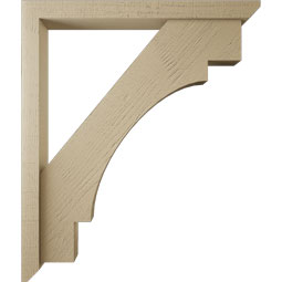 Ekena Millwork - BKTUR0352X34X40MRC06RCPR - Timberthane Faux Wood Merced Style Bracket w/ Offset Brace, Slat Ends, 3 1/2"W x 34"D x 40"H, Primed Tan