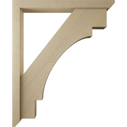 Ekena Millwork - BKTUR0352X34X42MRC06RCPR - Timberthane Faux Wood Merced Style Bracket w/ Offset Brace, Slat Ends, 3 1/2"W x 34"D x 42"H, Primed Tan