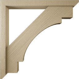 Ekena Millwork - BKTUR0352X36X36MRC06RCPR - Timberthane Faux Wood Merced Style Bracket w/ Offset Brace, Slat Ends, 3 1/2"W x 36"D x 36"H, Primed Tan