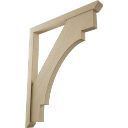 Ekena Millwork - BKTUR0352X36X44MRC06RCPR - Timberthane Faux Wood Merced Style Bracket w/ Offset Brace, Slat Ends, 3 1/2"W x 36"D x 44"H, Primed Tan
