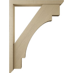 Ekena Millwork - BKTUR0352X36X48MRC06RCPR - Timberthane Faux Wood Merced Style Bracket w/ Offset Brace, Slat Ends, 3 1/2"W x 36"D x 48"H, Primed Tan