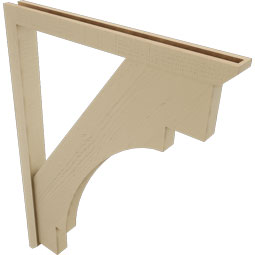 Ekena Millwork - BKTUR0352X36X48MRC06RCPR - Timberthane Faux Wood Merced Style Bracket w/ Offset Brace, Slat Ends, 3 1/2"W x 36"D x 48"H, Primed Tan