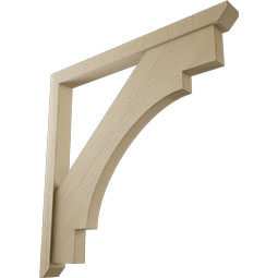 Ekena Millwork - BKTUR0352X38X38MRC06RCPR - Timberthane Faux Wood Merced Style Bracket w/ Offset Brace, Slat Ends, 3 1/2"W x 38"D x 38"H, Primed Tan