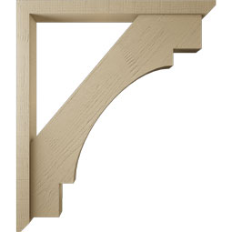 Ekena Millwork - BKTUR0352X38X44MRC06RCPR - Timberthane Faux Wood Merced Style Bracket w/ Offset Brace, Slat Ends, 3 1/2"W x 38"D x 44"H, Primed Tan