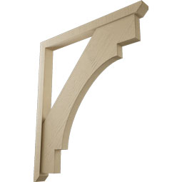 Ekena Millwork - BKTUR0352X38X44MRC06RCPR - Timberthane Faux Wood Merced Style Bracket w/ Offset Brace, Slat Ends, 3 1/2"W x 38"D x 44"H, Primed Tan
