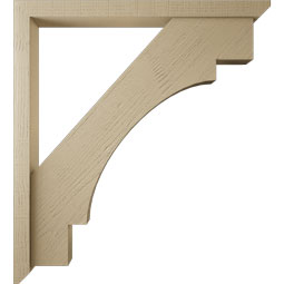 Ekena Millwork - BKTUR0352X40X44MRC06RCPR - Timberthane Faux Wood Merced Style Bracket w/ Offset Brace, Slat Ends, 3 1/2"W x 40"D x 44"H, Primed Tan