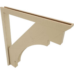 Ekena Millwork - BKTUR0352X40X44MRC06RCPR - Timberthane Faux Wood Merced Style Bracket w/ Offset Brace, Slat Ends, 3 1/2"W x 40"D x 44"H, Primed Tan