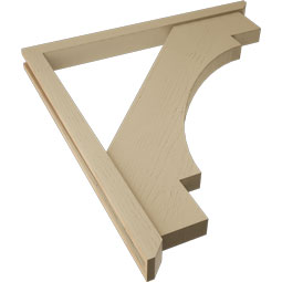 Ekena Millwork - BKTUR0352X40X44MRC06RCPR - Timberthane Faux Wood Merced Style Bracket w/ Offset Brace, Slat Ends, 3 1/2"W x 40"D x 44"H, Primed Tan