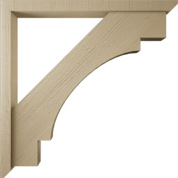 Ekena Millwork - BKTUR0352X42X42MRC06RCPR - Timberthane Faux Wood Merced Style Bracket w/ Offset Brace, Slat Ends, 3 1/2"W x 42"D x 42"H, Primed Tan