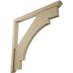 Ekena Millwork - BKTUR0352X42X42MRC06RCPR - Timberthane Faux Wood Merced Style Bracket w/ Offset Brace, Slat Ends, 3 1/2"W x 42"D x 42"H, Primed Tan