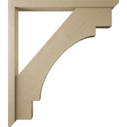 Ekena Millwork - BKTUR0352X42X48MRC06RCPR - Timberthane Faux Wood Merced Style Bracket w/ Offset Brace, Slat Ends, 3 1/2"W x 42"D x 48"H, Primed Tan