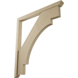 Ekena Millwork - BKTUR0352X42X48MRC06RCPR - Timberthane Faux Wood Merced Style Bracket w/ Offset Brace, Slat Ends, 3 1/2"W x 42"D x 48"H, Primed Tan