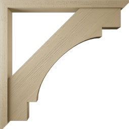 Ekena Millwork - BKTUR0352X44X44MRC06RCPR - Timberthane Faux Wood Merced Style Bracket w/ Offset Brace, Slat Ends, 3 1/2"W x 44"D x 44"H, Primed Tan