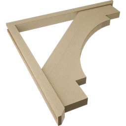 Ekena Millwork - BKTUR0352X46X46MRC06RCPR - Timberthane Faux Wood Merced Style Bracket w/ Offset Brace, Slat Ends, 3 1/2"W x 46"D x 46"H, Primed Tan