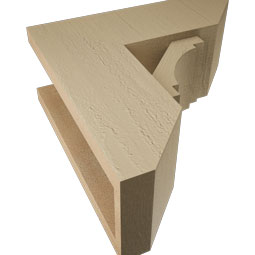 Ekena Millwork - BKTUR0554X14X14MRC06RCPR - Timberthane Faux Wood Merced Style Bracket w/ Offset Brace, Slat Ends, 5 1/2"W x 14"D x 14"H, Primed Tan
