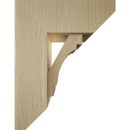 Ekena Millwork - BKTUR0554X14X18MRC06RCPR - Timberthane Faux Wood Merced Style Bracket w/ Offset Brace, Slat Ends, 5 1/2"W x 14"D x 18"H, Primed Tan