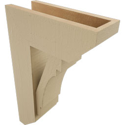 Ekena Millwork - BKTUR0554X14X22MRC06RCPR - Timberthane Faux Wood Merced Style Bracket w/ Offset Brace, Slat Ends, 5 1/2"W x 14"D x 22"H, Primed Tan