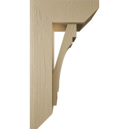 Ekena Millwork - BKTUR0554X14X26MRC06RCPR - Timberthane Faux Wood Merced Style Bracket w/ Offset Brace, Slat Ends, 5 1/2"W x 14"D x 26"H, Primed Tan
