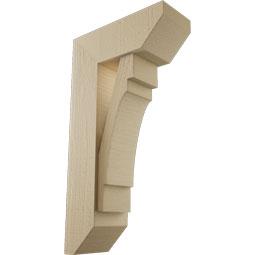 Ekena Millwork - BKTUR0554X14X26MRC06RCPR - Timberthane Faux Wood Merced Style Bracket w/ Offset Brace, Slat Ends, 5 1/2"W x 14"D x 26"H, Primed Tan