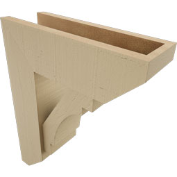 Ekena Millwork - BKTUR0554X16X20MRC06RCPR - Timberthane Faux Wood Merced Style Bracket w/ Offset Brace, Slat Ends, 5 1/2"W x 16"D x 20"H, Primed Tan