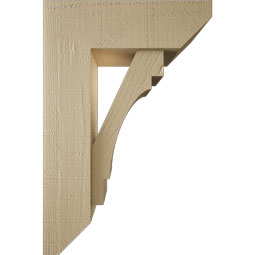 Ekena Millwork - BKTUR0554X16X24MRC06RCPR - Timberthane Faux Wood Merced Style Bracket w/ Offset Brace, Slat Ends, 5 1/2"W x 16"D x 24"H, Primed Tan