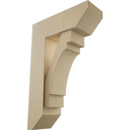 Ekena Millwork - BKTUR0554X16X24MRC06RCPR - Timberthane Faux Wood Merced Style Bracket w/ Offset Brace, Slat Ends, 5 1/2"W x 16"D x 24"H, Primed Tan