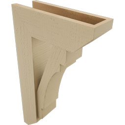 Ekena Millwork - BKTUR0554X16X28MRC06RCPR - Timberthane Faux Wood Merced Style Bracket w/ Offset Brace, Slat Ends, 5 1/2"W x 16"D x 28"H, Primed Tan