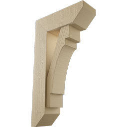 Ekena Millwork - BKTUR0554X16X28MRC06RCPR - Timberthane Faux Wood Merced Style Bracket w/ Offset Brace, Slat Ends, 5 1/2"W x 16"D x 28"H, Primed Tan