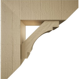 Ekena Millwork - BKTUR0554X18X18MRC06RCPR - Timberthane Faux Wood Merced Style Bracket w/ Offset Brace, Slat Ends, 5 1/2"W x 18"D x 18"H, Primed Tan