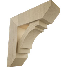Ekena Millwork - BKTUR0554X18X18MRC06RCPR - Timberthane Faux Wood Merced Style Bracket w/ Offset Brace, Slat Ends, 5 1/2"W x 18"D x 18"H, Primed Tan
