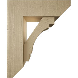 Ekena Millwork - BKTUR0554X18X22MRC06RCPR - Timberthane Faux Wood Merced Style Bracket w/ Offset Brace, Slat Ends, 5 1/2"W x 18"D x 22"H, Primed Tan