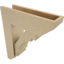Ekena Millwork - BKTUR0554X18X22MRC06RCPR - Timberthane Faux Wood Merced Style Bracket w/ Offset Brace, Slat Ends, 5 1/2"W x 18"D x 22"H, Primed Tan