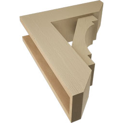 Ekena Millwork - BKTUR0554X18X22MRC06RCPR - Timberthane Faux Wood Merced Style Bracket w/ Offset Brace, Slat Ends, 5 1/2"W x 18"D x 22"H, Primed Tan
