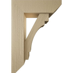 Ekena Millwork - BKTUR0554X18X26MRC06RCPR - Timberthane Faux Wood Merced Style Bracket w/ Offset Brace, Slat Ends, 5 1/2"W x 18"D x 26"H, Primed Tan
