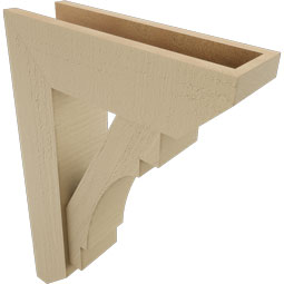 Ekena Millwork - BKTUR0554X18X26MRC06RCPR - Timberthane Faux Wood Merced Style Bracket w/ Offset Brace, Slat Ends, 5 1/2"W x 18"D x 26"H, Primed Tan