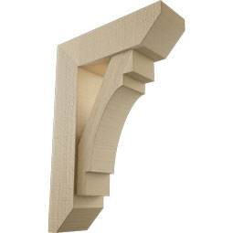 Ekena Millwork - BKTUR0554X18X26MRC06RCPR - Timberthane Faux Wood Merced Style Bracket w/ Offset Brace, Slat Ends, 5 1/2"W x 18"D x 26"H, Primed Tan