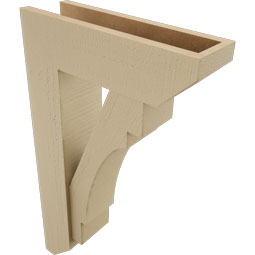 Ekena Millwork - BKTUR0554X18X30MRC06RCPR - Timberthane Faux Wood Merced Style Bracket w/ Offset Brace, Slat Ends, 5 1/2"W x 18"D x 30"H, Primed Tan