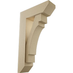 Ekena Millwork - BKTUR0554X18X30MRC06RCPR - Timberthane Faux Wood Merced Style Bracket w/ Offset Brace, Slat Ends, 5 1/2"W x 18"D x 30"H, Primed Tan