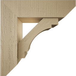Ekena Millwork - BKTUR0554X20X20MRC06RCPR - Timberthane Faux Wood Merced Style Bracket w/ Offset Brace, Slat Ends, 5 1/2"W x 20"D x 20"H, Primed Tan