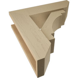 Ekena Millwork - BKTUR0554X20X20MRC06RCPR - Timberthane Faux Wood Merced Style Bracket w/ Offset Brace, Slat Ends, 5 1/2"W x 20"D x 20"H, Primed Tan