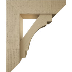 Ekena Millwork - BKTUR0554X20X24MRC06RCPR - Timberthane Faux Wood Merced Style Bracket w/ Offset Brace, Slat Ends, 5 1/2"W x 20"D x 24"H, Primed Tan