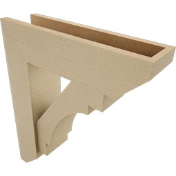 Ekena Millwork - BKTUR0554X20X24MRC06RCPR - Timberthane Faux Wood Merced Style Bracket w/ Offset Brace, Slat Ends, 5 1/2"W x 20"D x 24"H, Primed Tan