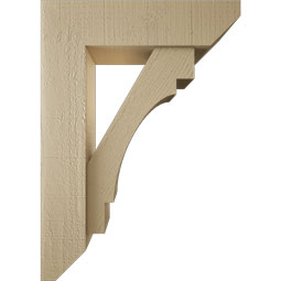 Ekena Millwork - BKTUR0554X20X28MRC06RCPR - Timberthane Faux Wood Merced Style Bracket w/ Offset Brace, Slat Ends, 5 1/2"W x 20"D x 28"H, Primed Tan