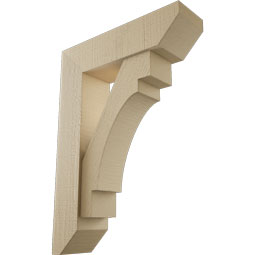 Ekena Millwork - BKTUR0554X20X28MRC06RCPR - Timberthane Faux Wood Merced Style Bracket w/ Offset Brace, Slat Ends, 5 1/2"W x 20"D x 28"H, Primed Tan