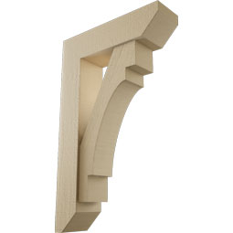 Ekena Millwork - BKTUR0554X20X32MRC06RCPR - Timberthane Faux Wood Merced Style Bracket w/ Offset Brace, Slat Ends, 5 1/2"W x 20"D x 32"H, Primed Tan