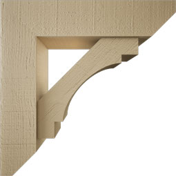 Ekena Millwork - BKTUR0554X22X22MRC06RCPR - Timberthane Faux Wood Merced Style Bracket w/ Offset Brace, Slat Ends, 5 1/2"W x 22"D x 22"H, Primed Tan