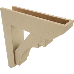 Ekena Millwork - BKTUR0554X22X26MRC06RCPR - Timberthane Faux Wood Merced Style Bracket w/ Offset Brace, Slat Ends, 5 1/2"W x 22"D x 26"H, Primed Tan